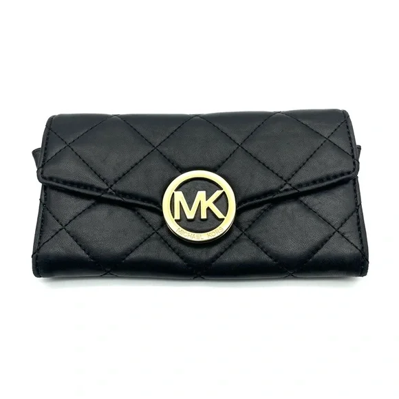 ❌SOLD MICHAEL Michael Kors Fulton Quilted Leather Wallet Black - Picture 1 of 12